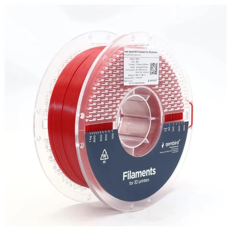 Gembird Filamento PETG Alta Veloc. 1.75mm 1kg Rojo