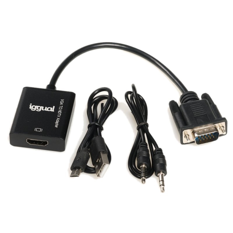 iggual IGG317297 adaptador de cabo de vídeo 0,25 m VGA (D-Sub) HDMI Preto