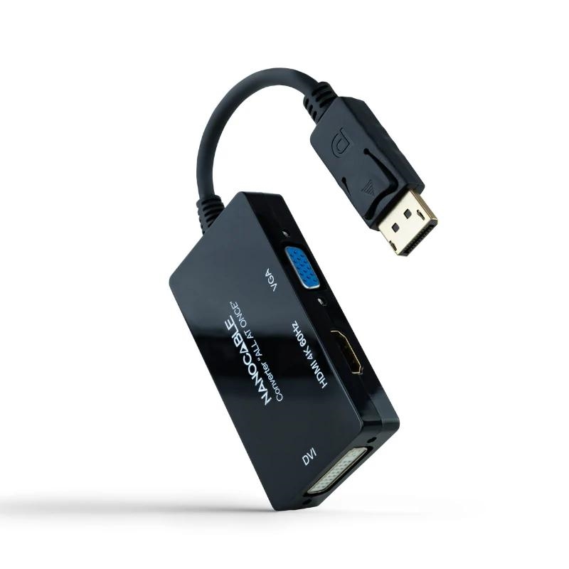 Nanocable 10.16.3301-ALL adaptador de cabo de vídeo 0,2 m DisplayPort DVI-D + VGA (D-Sub) + HDMI Preto