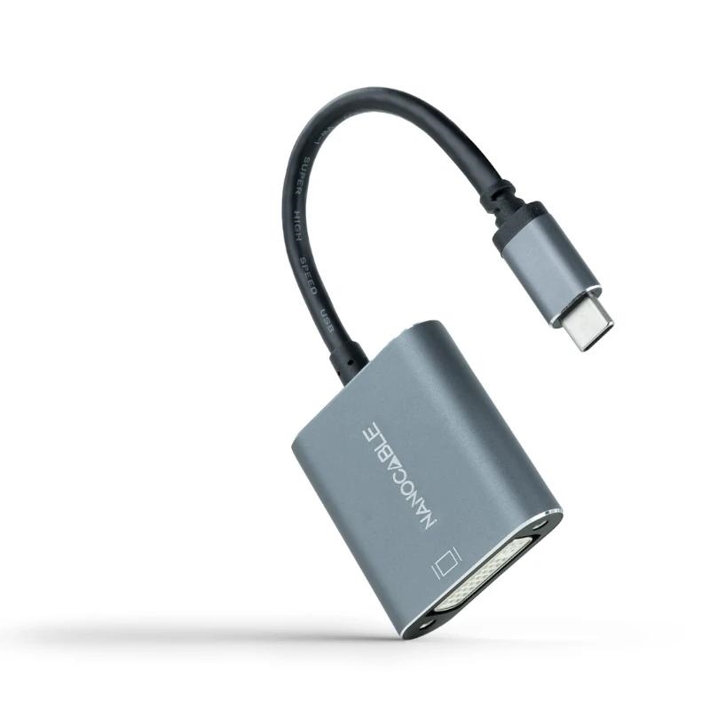 Nanocable 10.16.4103-G adaptador de cabo de vídeo 0,15 m USB Type-C DVI-D Cinzento