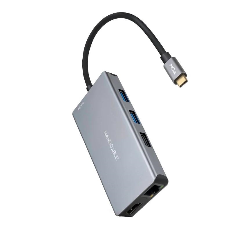 Nanocable 10.16.1009 base & duplicador de portas Com fios USB 3.2 Gen 1 (3.1 Gen 1) Type-C Cinzento