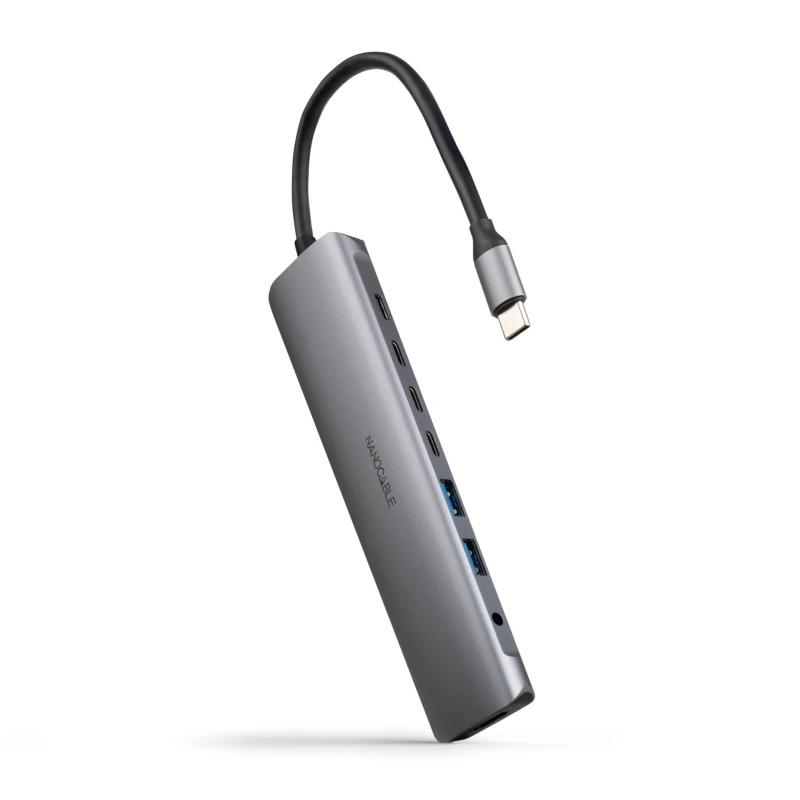 Nanocable 10.16.4608 base & duplicador de portas Com fios USB 3.2 Gen 1 (3.1 Gen 1) Type-C Cinzento