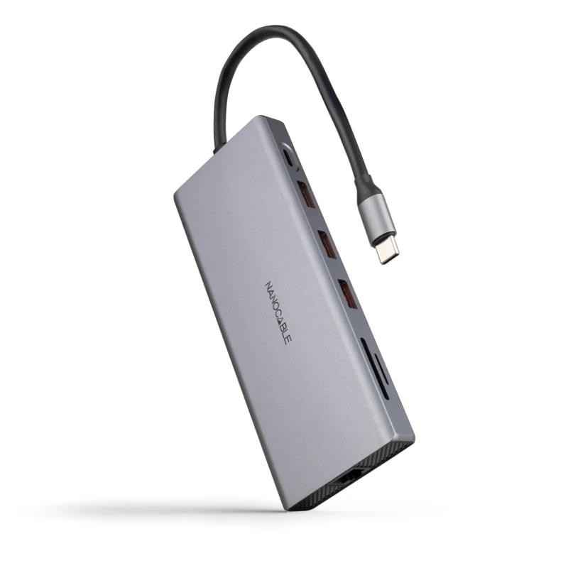 Nanocable 10.16.4612 base & duplicador de portas Com fios USB 3.2 Gen 1 (3.1 Gen 1) Type-C Cinzento