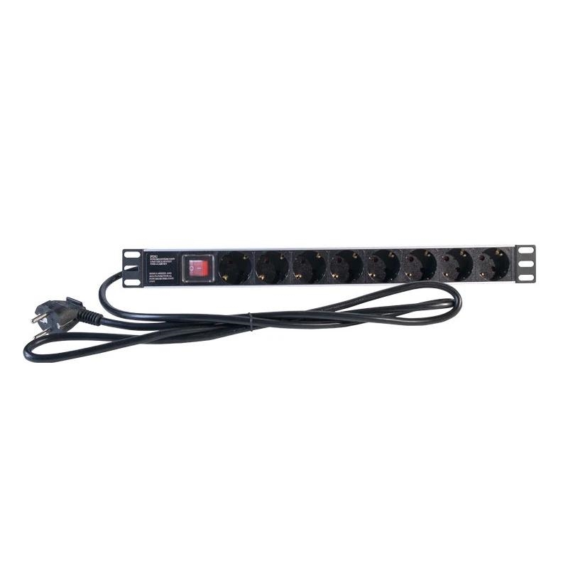 2Lan | Regleta 19" 8 Schuko Negro | 500W