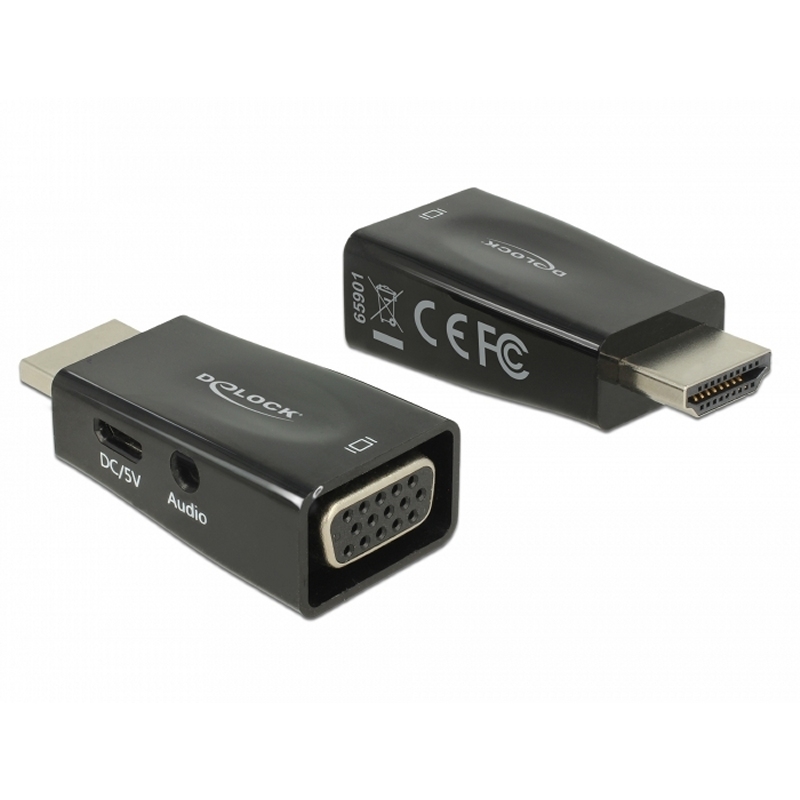 Delock | PC | Adaptador HDMI-A macho VGA fêmea/audio | 60Hz | Preto