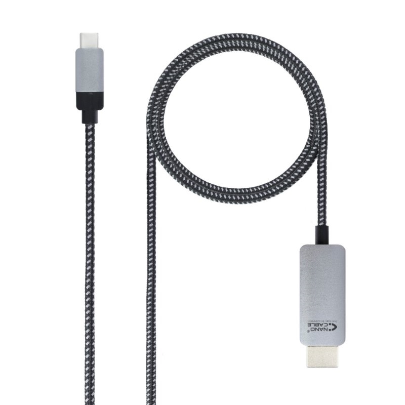 Nanocable 10.15.5102 adaptador de cabo de vídeo 1,8 m USB Type-C HDMI Alumínio, Preto