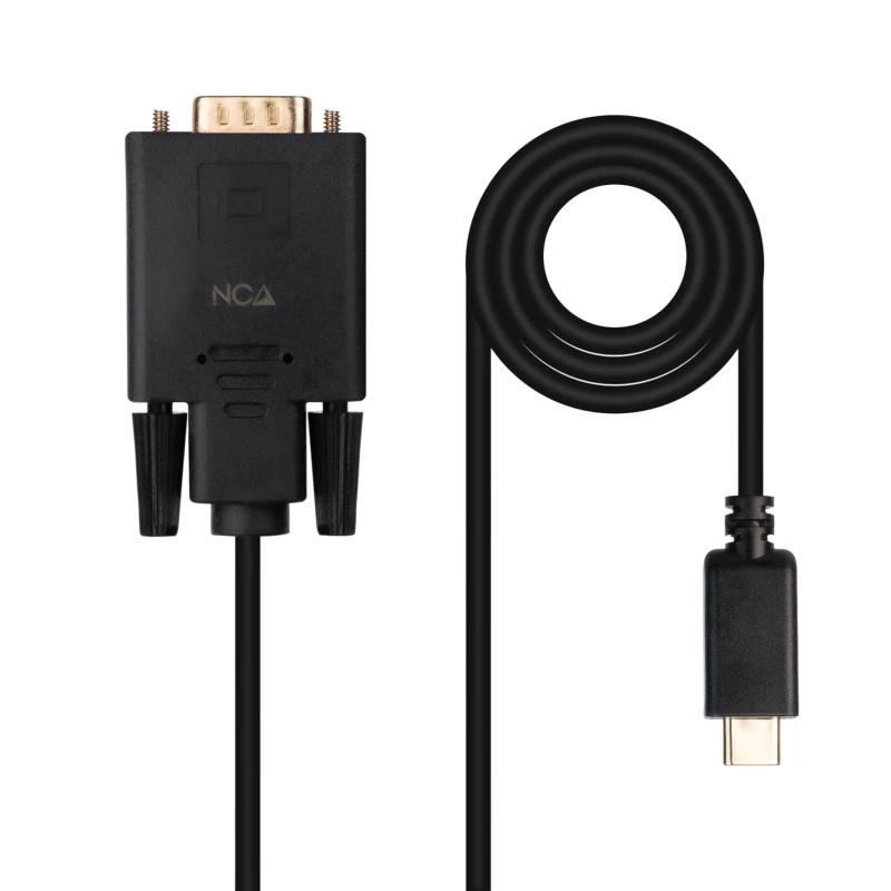 Nanocable 10.15.5202 adaptador de cabo de vídeo 1,8 m USB Type-C VGA (D-Sub) Preto