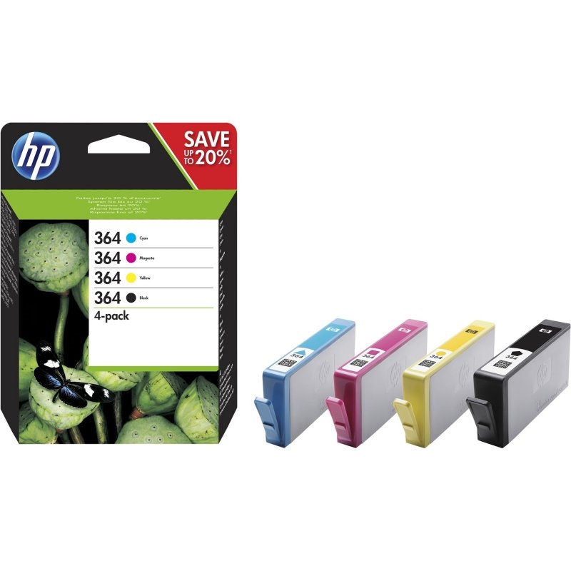 HP 364 4-pack Black/Cyan/Magenta/Yellow Original Ink Cartridges tinteiro 4 unidade(s) Rendimento padrão Preto, Ciano, Magenta, Amarelo