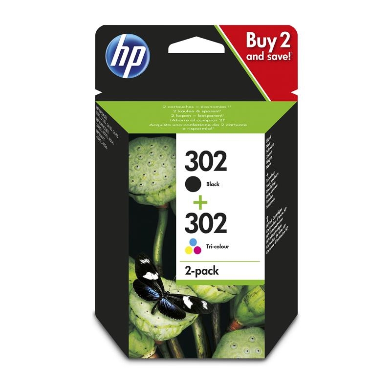 HP 302 2-pack Black/Tri-colour Original Ink Cartridges tinteiro 2 unidade(s) Rendimento padrão Preto, Ciano, Magenta, Amarelo