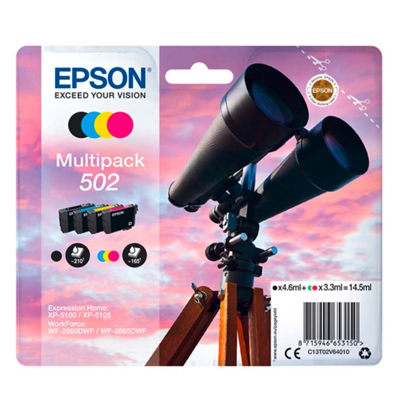 Epson 502 tinteiro 1 unidade(s) Original Rendimento padrão Preto, Ciano, Magenta, Amarelo