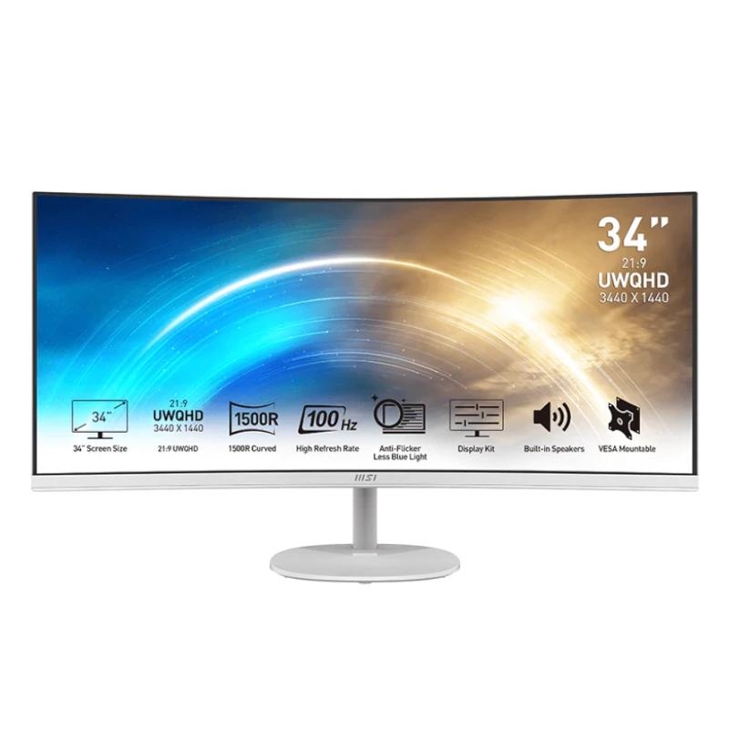 MSI Pro MP341CQW monitor de ecrã 86,4 cm (34") 3440 x 1440 pixels UltraWide Quad HD Branco