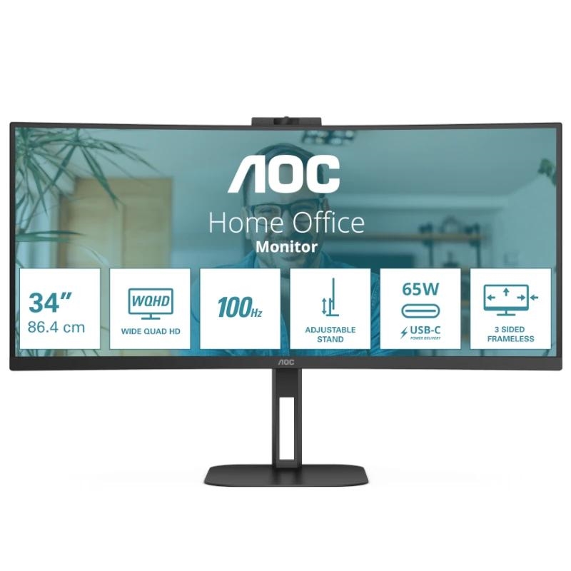 AOC V5 CU34V5C/BK monitor de ecrã 86,4 cm (34") 3440 x 1440 pixels Wide Quad HD LED Preto