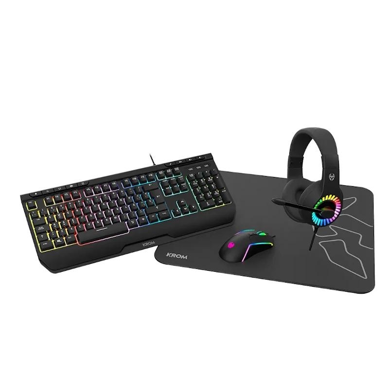 Krom | Kit Teclado + Rato | Combo Gaming KENYA 4 em 1 | Preto