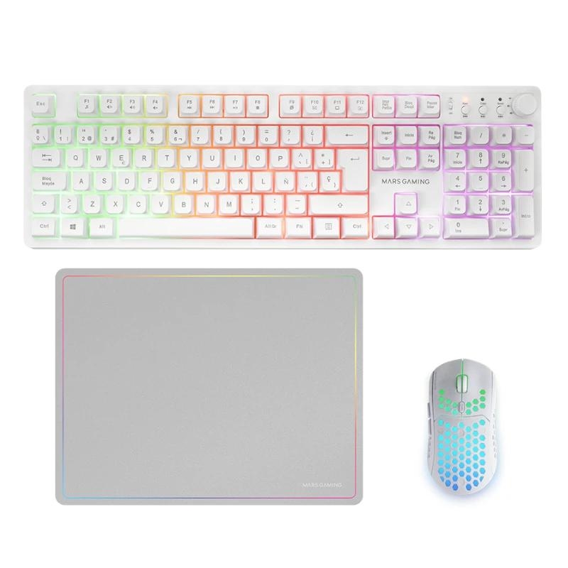 Mars Gaming MCPWXWES teclado Rato incluído Jogos RF Wireless + USB QWERTY Espanhol Branco