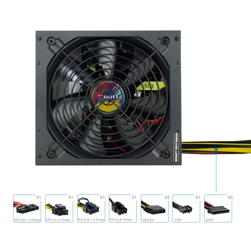 TooQ TQAPOLO-650SP fonte de alimentação 650 W 20+4 pin ATX ATX Preto