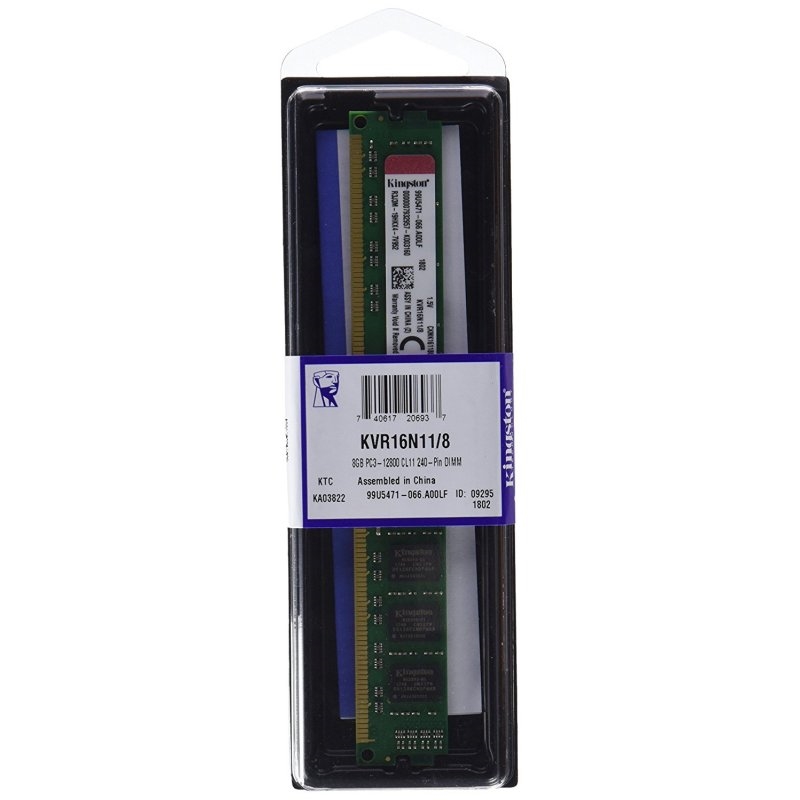 Kingston Technology ValueRAM módulo de memória 8 GB 1 x 8 GB DDR3 1600 MT/s