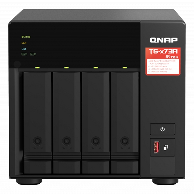 QNAP TS-473A NAS Tower Ryzen Embedded V1500B 8 GB DDR4 0 TB QNAP Turbo System Preto