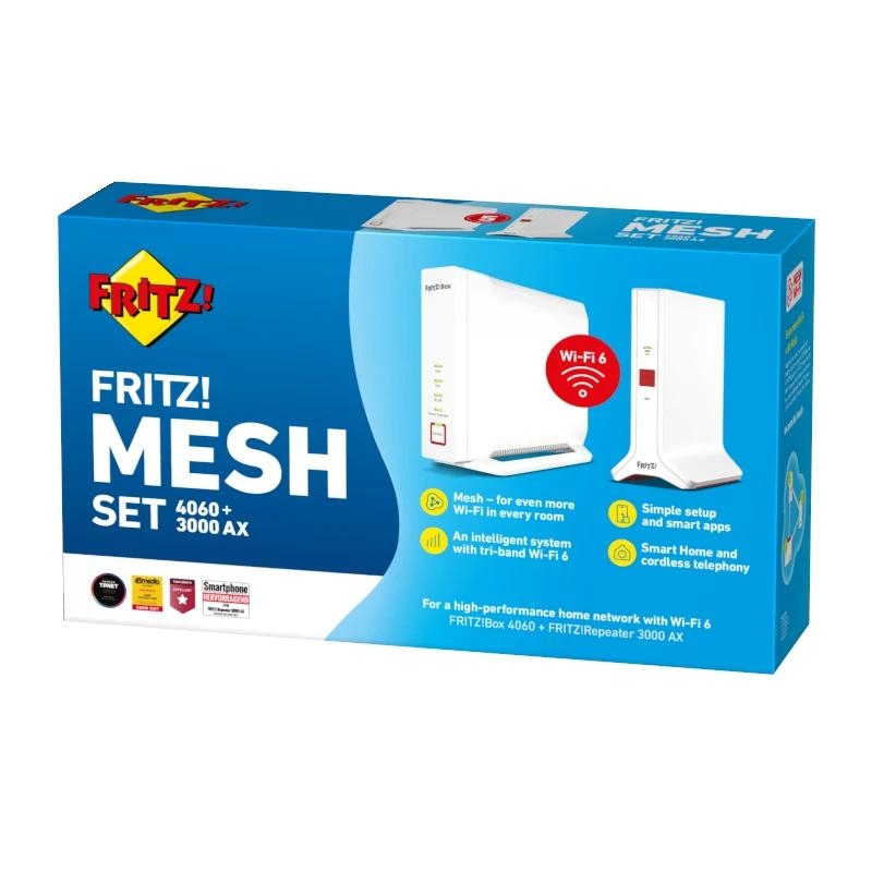 Mesh Set FRITZ! 4060 + 3000 AX INT Tri-band (2,4 GHz / 5 GHz / 5 GHz) Wi-Fi 6 (802.11ax) Branco 4x4