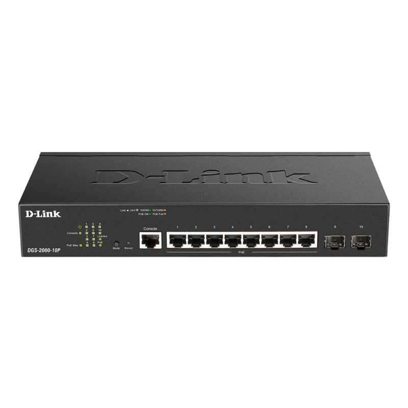 D-Link DGS-2000-10P switch de rede Gerido L2/L3 Gigabit Ethernet (10/100/1000) Power over Ethernet (PoE) 1U Preto