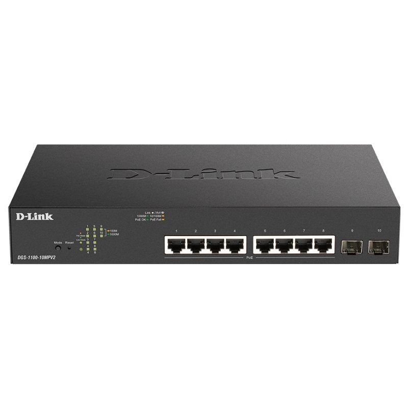D-Link DGS-1100-10MPV2 Gerido L2 Gigabit Ethernet (10/100/1000) Power over Ethernet (PoE) 1U Preto