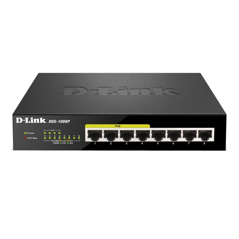 D-Link DGS-1008P/E switch de rede Não-gerido L2 Gigabit Ethernet (10/100/1000) Power over Ethernet (PoE) PC Preto