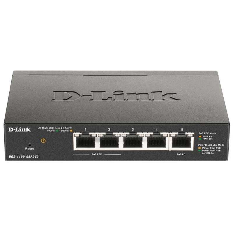 D-Link DGS-1100-05PDV2 switch de rede Gerido Gigabit Ethernet (10/100/1000) Power over Ethernet (PoE) Preto