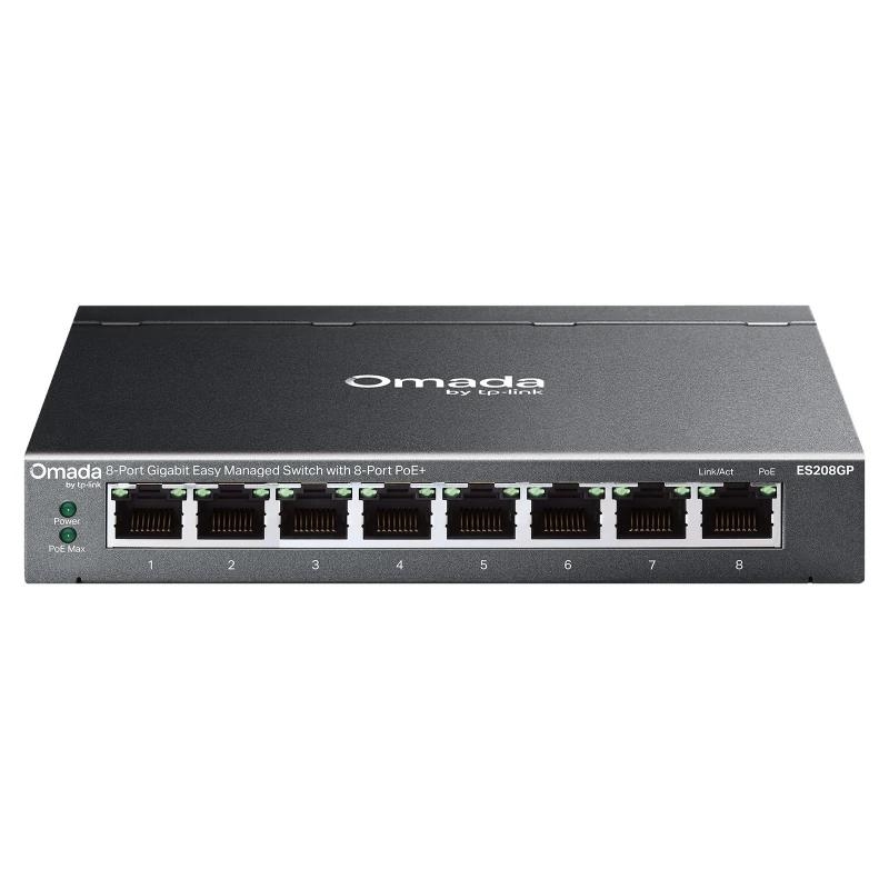 TP-Link Omada ES208GP switch de rede Gerido L2 Gigabit Ethernet (10/100/1000) Power over Ethernet (PoE) DIN rail Preto