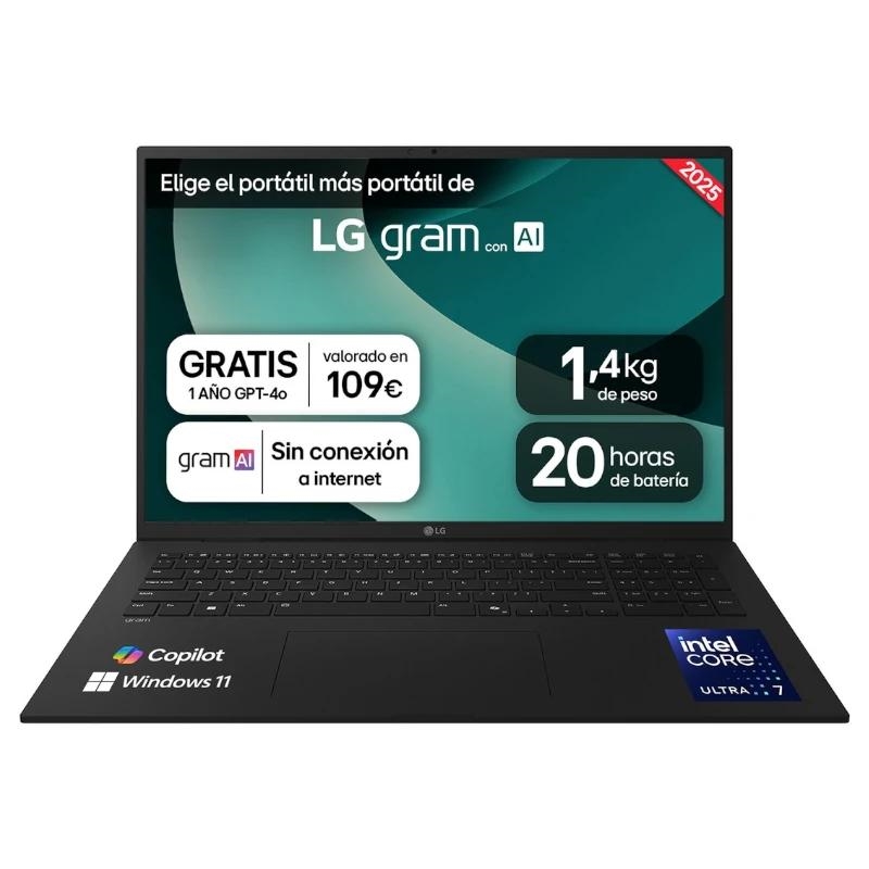 LG Gram 17Z90T Intel Core Ultra 7 255H Computador portátil 43,2 cm (17") WQXGA 32 GB LPDDR5x-SDRAM 1 TB SSD Wi-Fi 7 (802.11be) Windows 11 Home Espanhol Preto